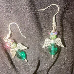 Chic Silver and Green Angel Wing Earrings